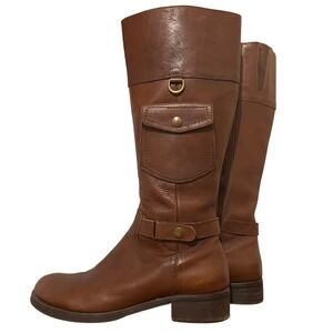 Miz Mooz Brown Leather Riding Boot Side Pocket Zip Up Calf Boot 7.5